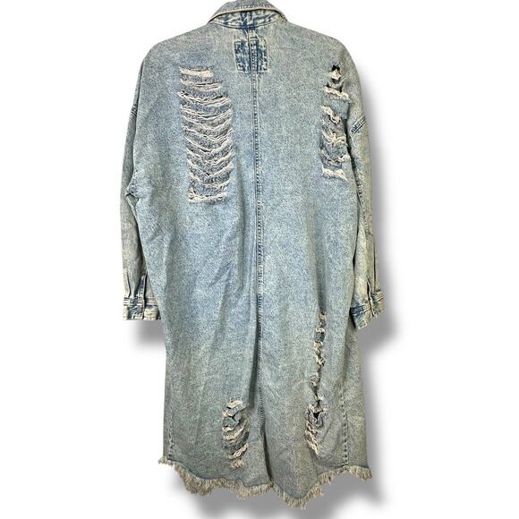Highway Jeans NWOT Vintage Wash Destroyed Denim Jean Long Line Dress Jacket - Picture 12 of 14